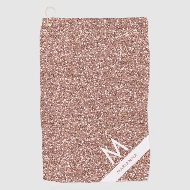 Pink Faux Rose Gold Glitter Monogram & Name Golf Towel (Front)