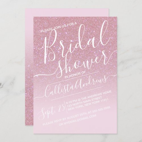 Pink Faux Sparkly Glitter Ombre Bridal Shower Invitation