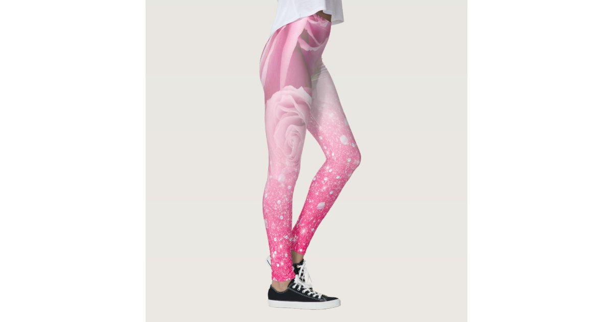 Pink Faux Sparkly Glitter Rose For Women And Girls Leggings Zazzle Com