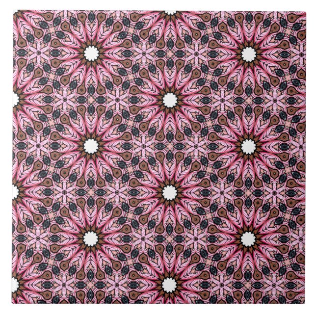 Pink Feather Boho  Ceramic Tile (Front)