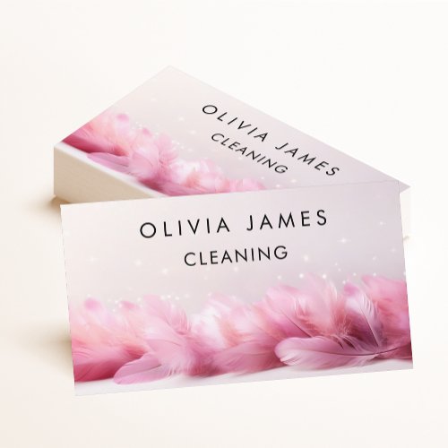 Pink Feather Cleaner House Cleaning Service  Business Card
