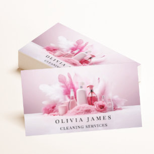 Pink Feather Cleaning Services Housekeeping Maid Business Card