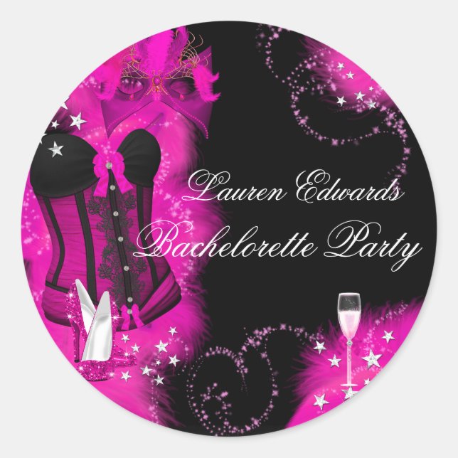 Pink Feather Corset Bachelorette Party Sticker (Front)