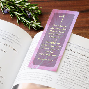 Pink Feather Cross Church Bible Verse Bookmarks