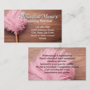 Pink Feather Modern Cleaning Service Housekeeping Business Card
