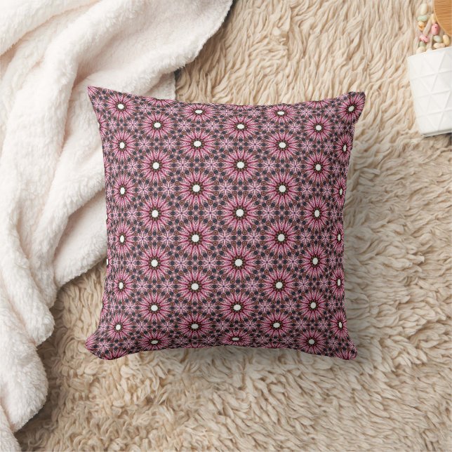 Pink Feather Persian Star Boho Throw Pillow (Blanket)