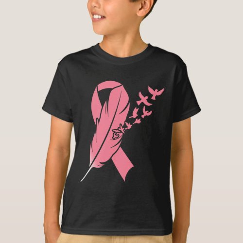 Pink Feather Ribbon _ Breast Cancer Awareness  T_Shirt