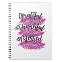 pink feathers grateful thankful blessed notebook