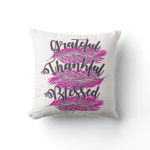 pink feathers grateful thankful blessed pillow