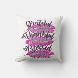 pink feathers grateful thankful blessed pillow