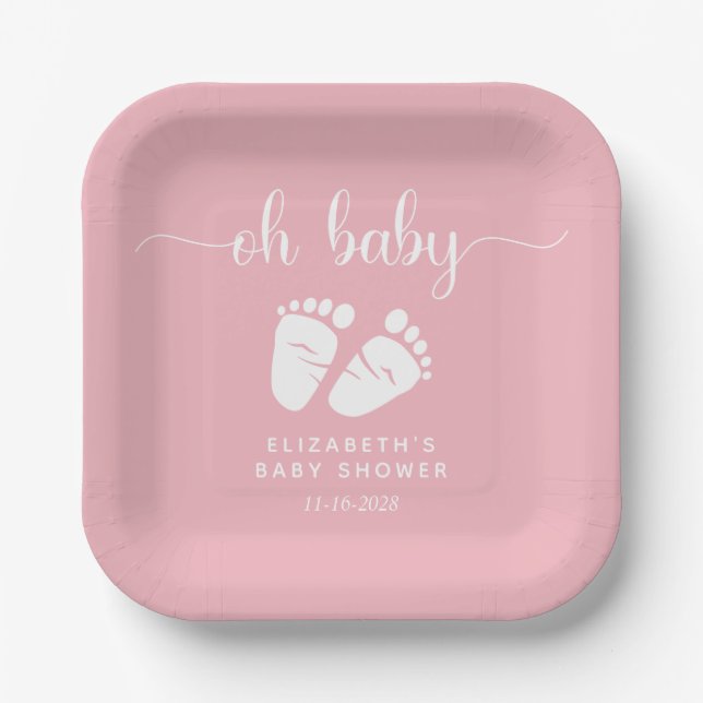 Pink Feet Baby Girl Shower Paper Plates (Front)