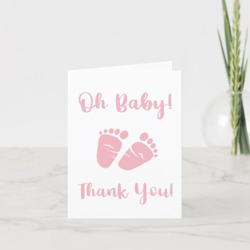 Pink Feet Baby Girl Shower Thank You Card