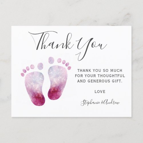 Pink Feet Baby Shower Thank You Postcard