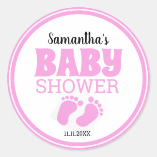 Pink Feet Girl Baby Shower Classic Round Sticker