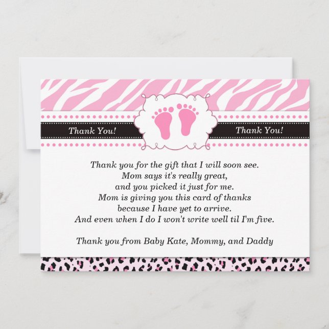 Pink Feet Leopard Cheetah Thank You Card (Front)