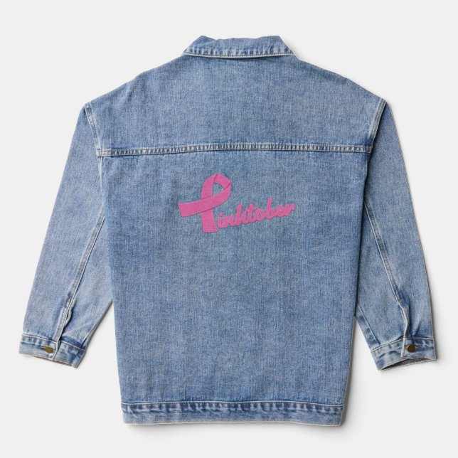 Pink Felt Look Ribbon Pinktober  Denim Jacket (Back)