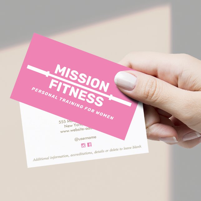 Pink Female Fitness Personal Trainer   Business Card (Creator Uploaded)