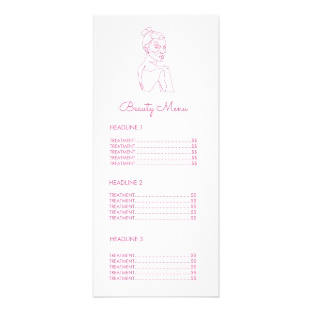 Pink Female Line Drawing Beauty Business Menu (Front)