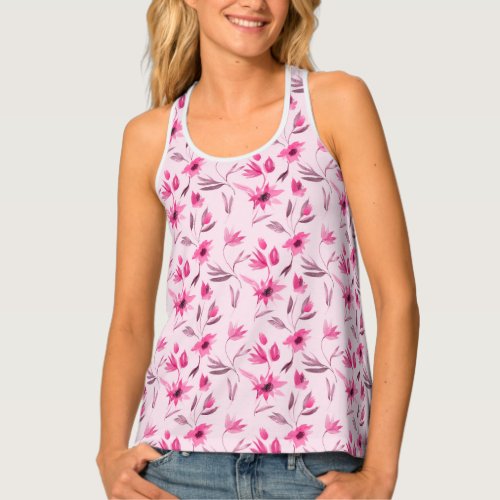 Pink Feminine Floral Flowers All Over Print Womens Tank Top