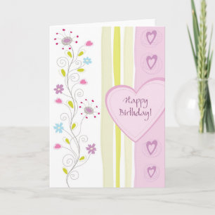 Pink feminine floral happy birthday greeting card