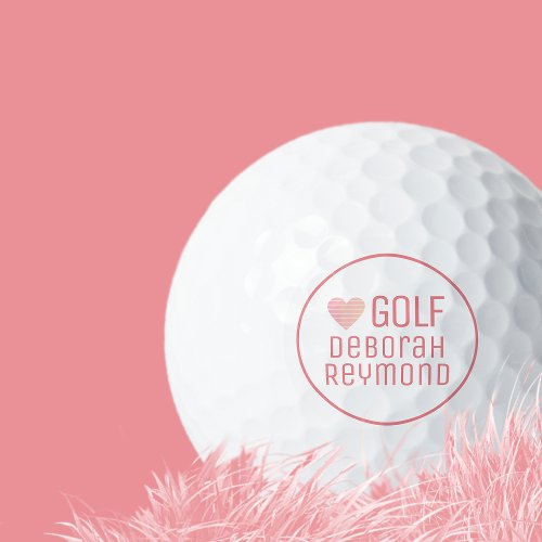Pink Feminine Golfer Name Circle Logo Golf Balls