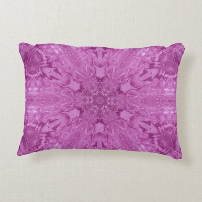 Pink Feminine Lace Kaleidoscope Snowflake Accent Pillow (Back)