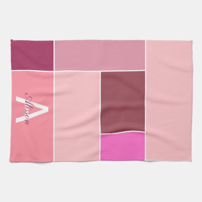 pink Feminine modern Monogram  Kitchen Towel (Horizontal)