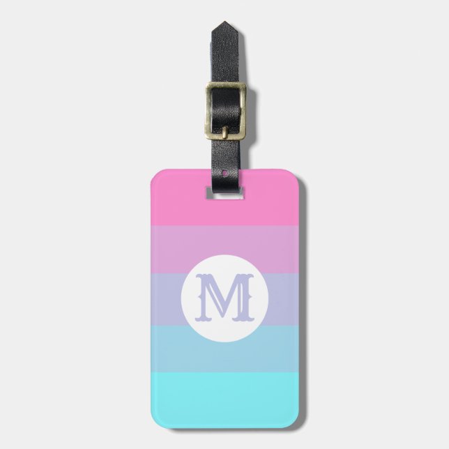 Pink Feminine Pastel Stripes Monongram Initial Luggage Tag (Front Vertical)