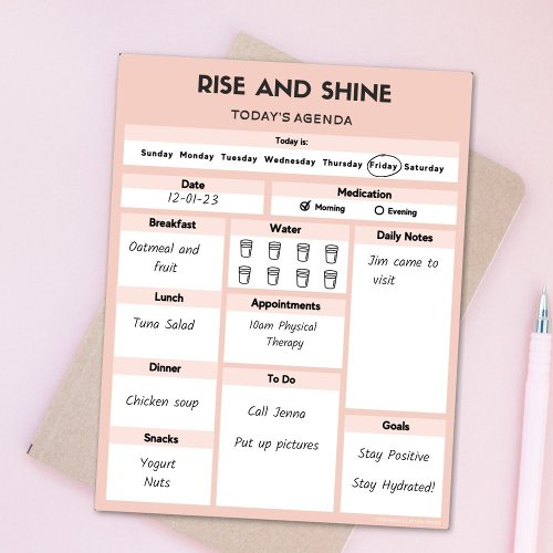 Pink Feminine Senior Daily Agenda Notepad