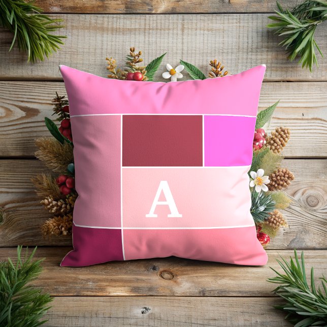  pink Feminine Stripes modern Monogram  Throw Pillow (Creator Uploaded)