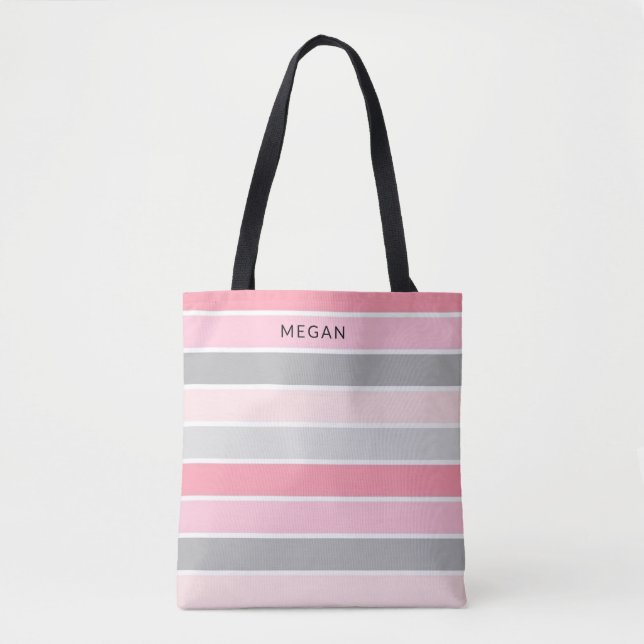 Pink Feminine Stripes with your name Tote Bag (Front)
