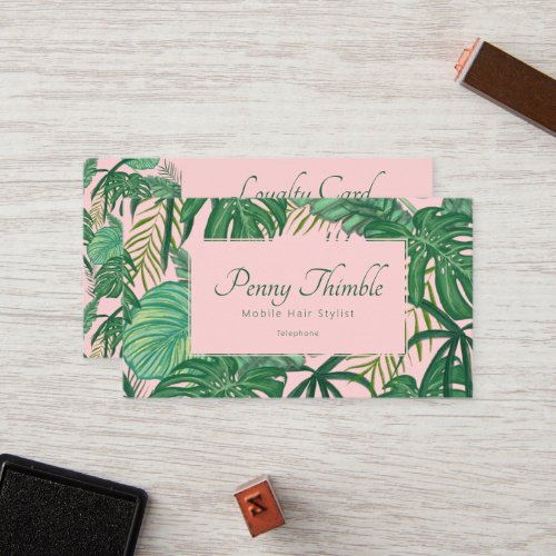 Pink Feminine Tropical Monstera Jungle Palm Loyalty Card