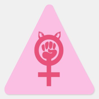 Pink Feminist Fist Pussy Power Triangle Sticker by Angharad13 at Zazzle