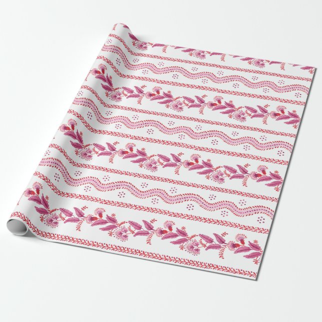 Pink Fernlines Wrapping Paper (Unrolled)