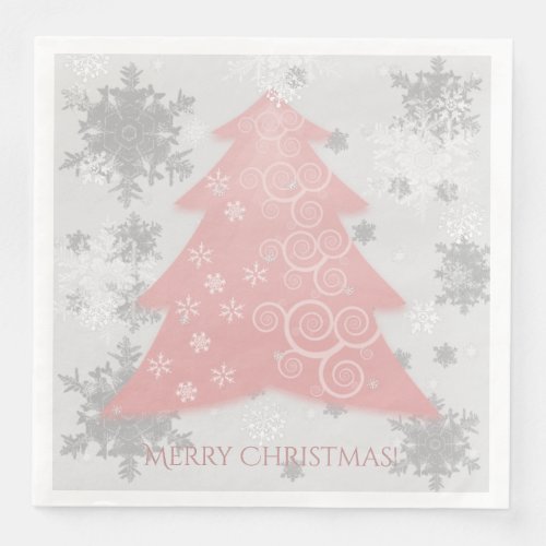 Pink Festive Christmas Tree Paper Napkin