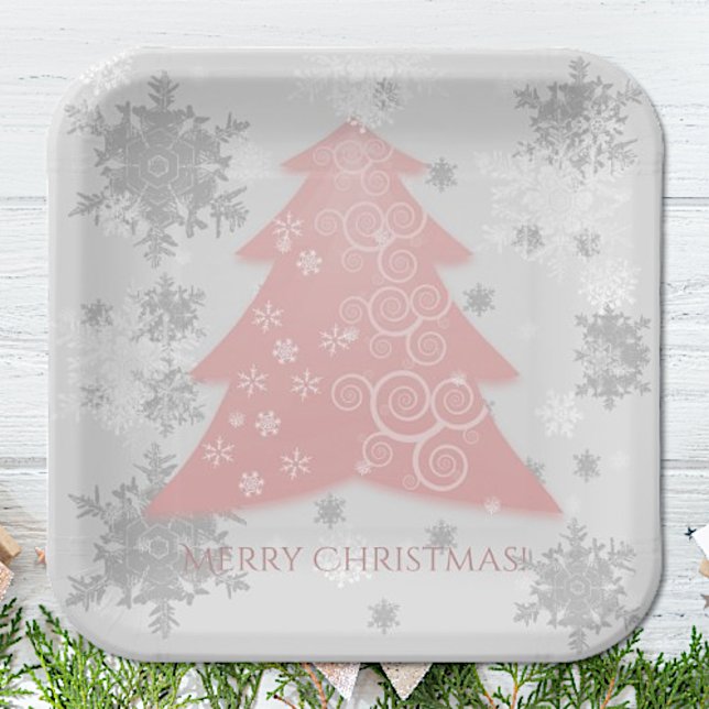 Pink Festive Christmas Tree Paper Plate (Pink Festive Christmas Tree Paper Plates)