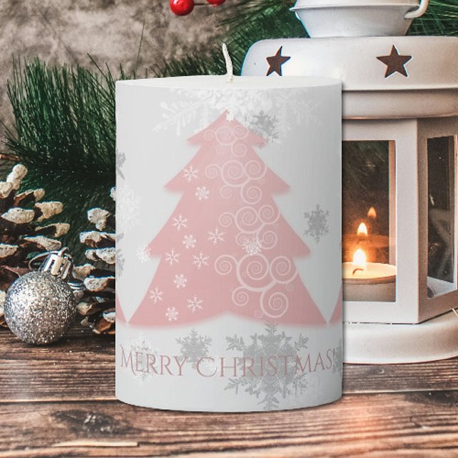 Pink Festive Christmas Tree Pillar Candle (Pink Festive Christmas Tree Pillar Candle)