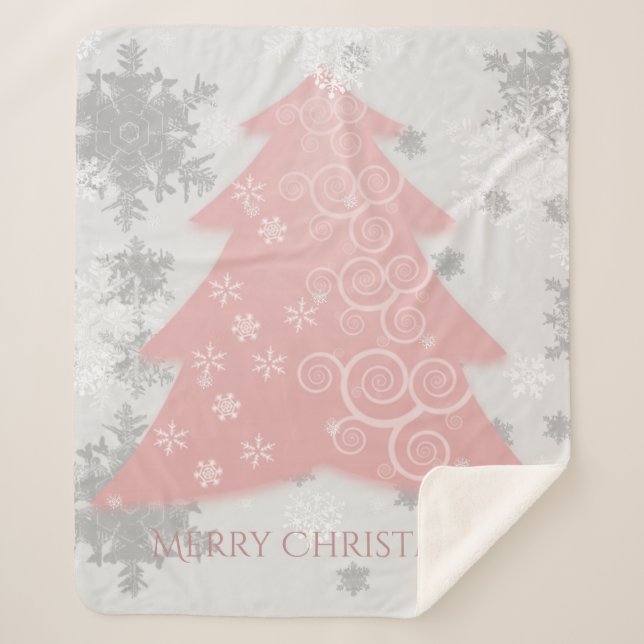 Pink Festive Christmas Tree Sherpa Blanket (Front)