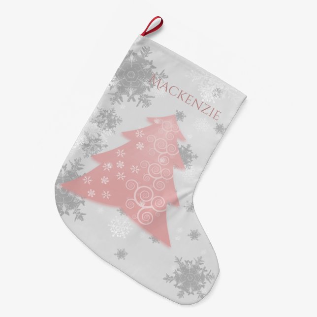 Pink Festive Christmas Tree Stocking (Front (Hanging))