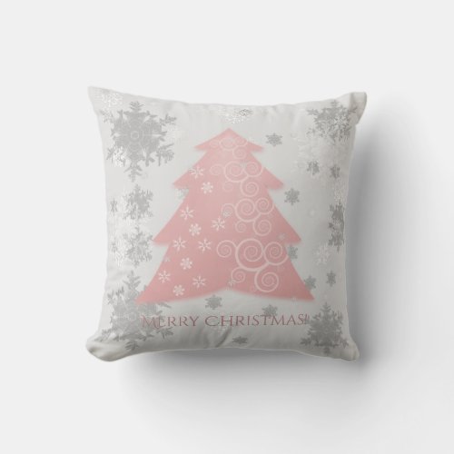 Pink Festive Christmas Tree Throw Pillow