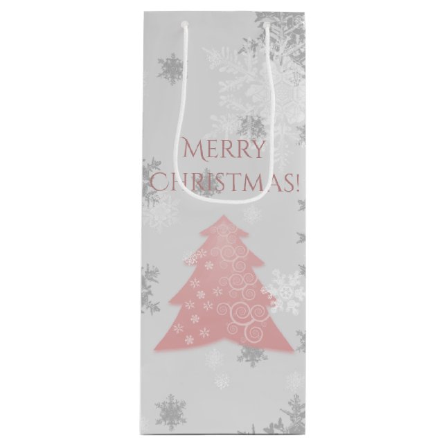 Pink Festive Christmas Tree Wine Gift Bag (Front)