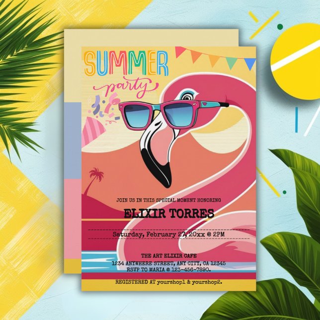 Pink Festive Flamingo Summer Party Invitation (Creator Uploaded)