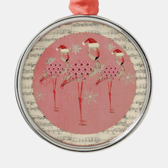 Pink Festive Flamingos  Snowflakes Ornament (Front)