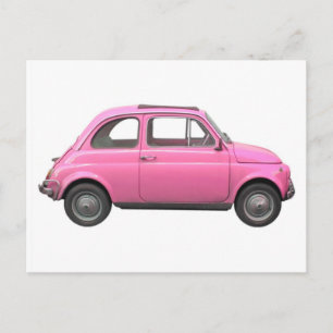 Pink Fiat 500 vintage Italian car Postcard
