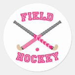 Pink Field Hockey Logo Classic Round Sticker at Zazzle