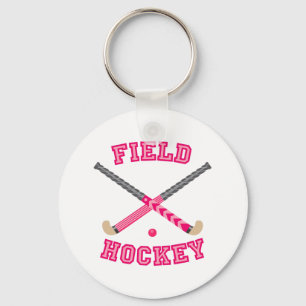 Pink Field Hockey Logo Keychain