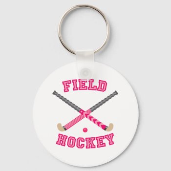 Pink Field Hockey Logo Keychain by shopaholicchick at Zazzle