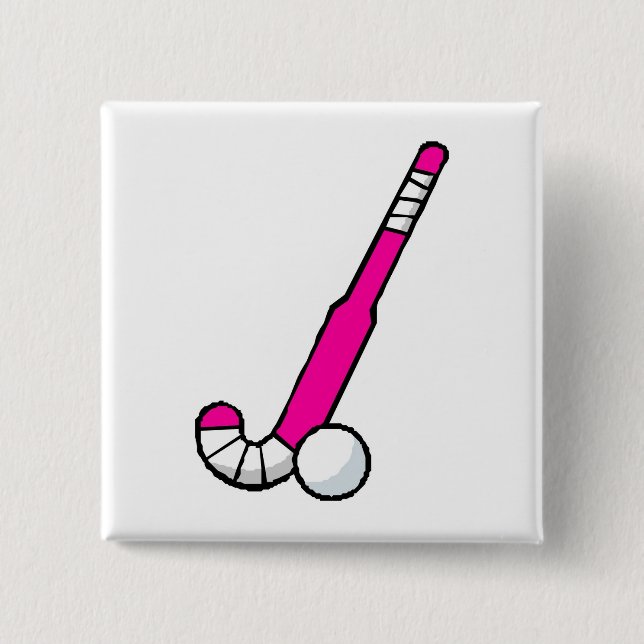 Pink Field Hockey Stick Pinback Button (Front)