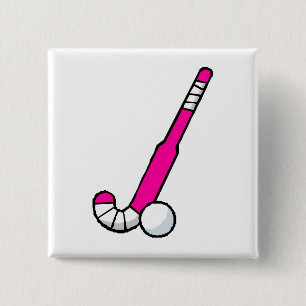 Pink Field Hockey Stick Pinback Button