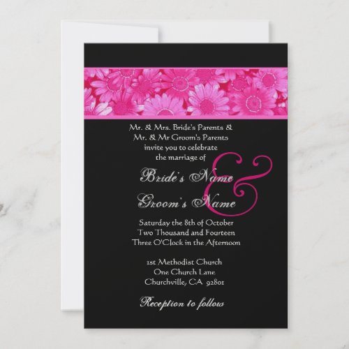 Pink Field of Daisies Wedding Metallic Paper Custom Invitations